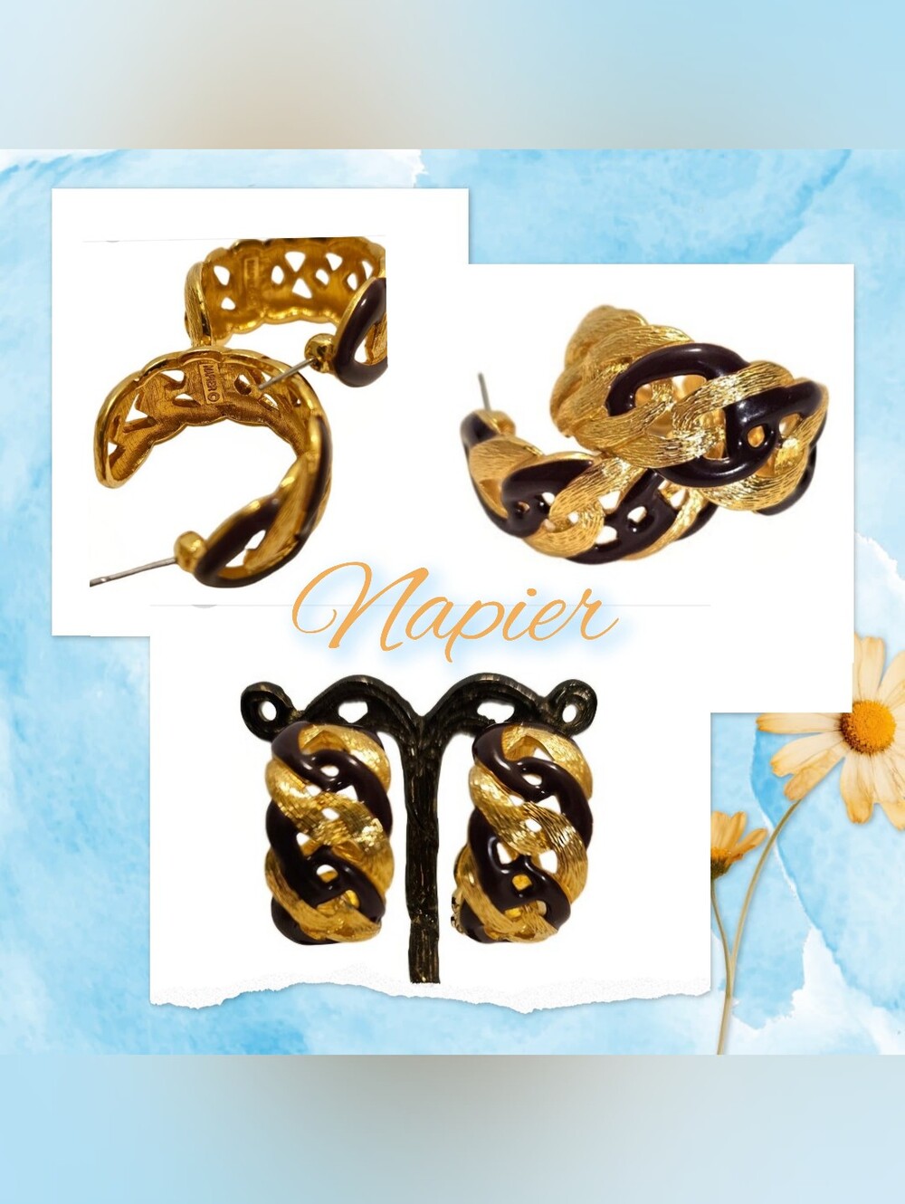 Napier Deep Purple & Gold Tone Braided Hoop Earrings